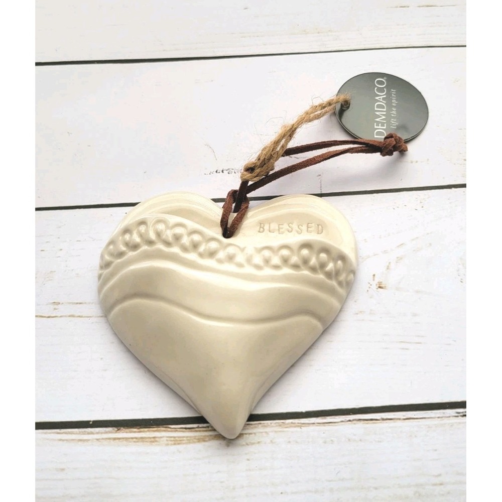 Demdaco Ceramic Heart Ornament‎ with Cord "Blessed" Design